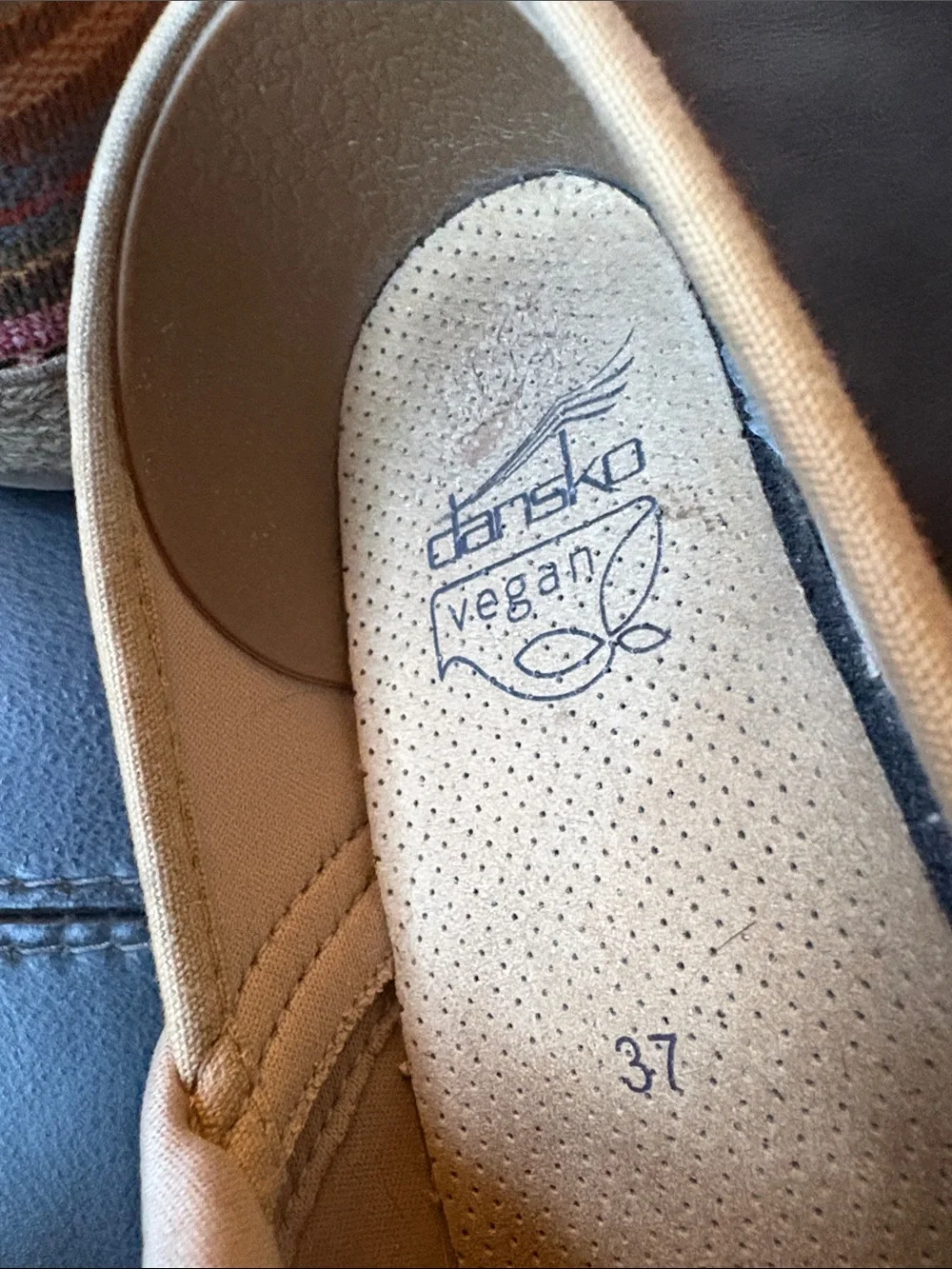 Dansko vegan Pink Orange Blue Striped Slip-Ons espadrille clogs